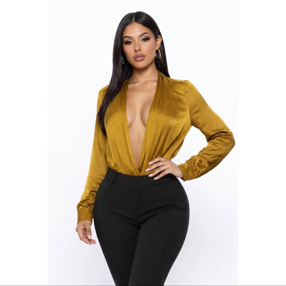 Sincerely Jules Elegant Mustard Yellow Plunge Bodysuit